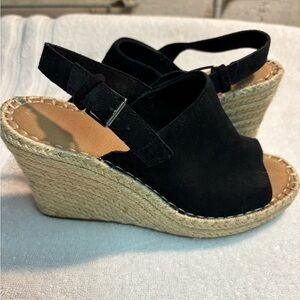 Toms Black Wedges with Tan Espadrille Sole